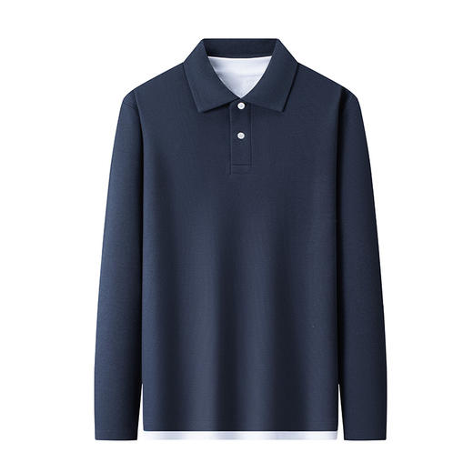 罗蒙男士春秋假两件长袖Polo衫纯色翻领百搭休闲通勤男上衣 商品图4