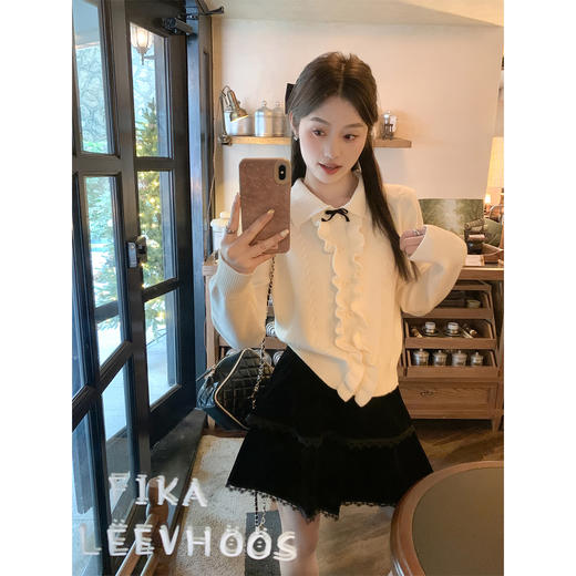 <曾小咸推荐>韩系娃娃领荷叶边针织衫女 商品图0