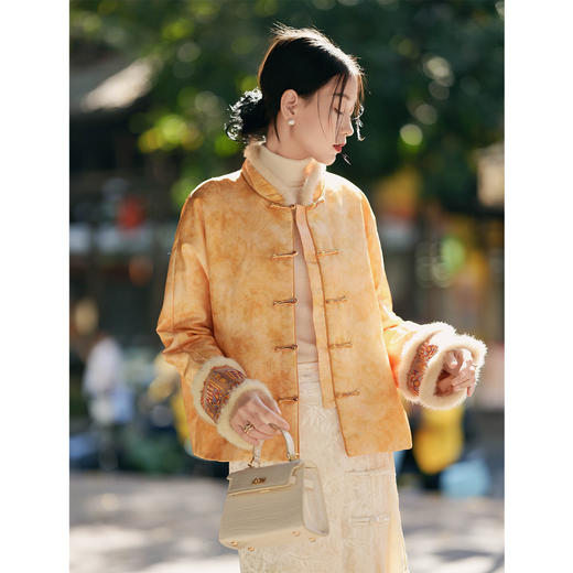 丁摩 新中式国风桑蚕丝国风盘扣加厚棉服XZ698-B 商品图1