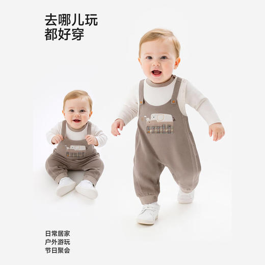 英氏婴儿长袖男宝宝衣服外出爬爬服可爱卡通连身衣YRHAJ1S010A 商品图3