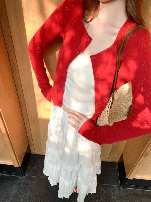 <曾小咸推荐>韩系红色针织开衫新款上衣 商品图4
