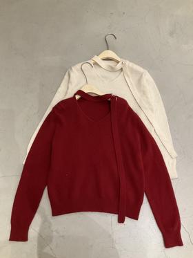 【门店同款】ENJOY冬季“午马”V领飘带针织上衣 169443472