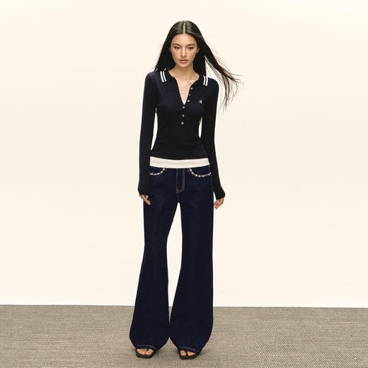 Ariseism 美式复古设计感铆钉阔腿牛仔裤女春季新款直筒裤子 商品图2