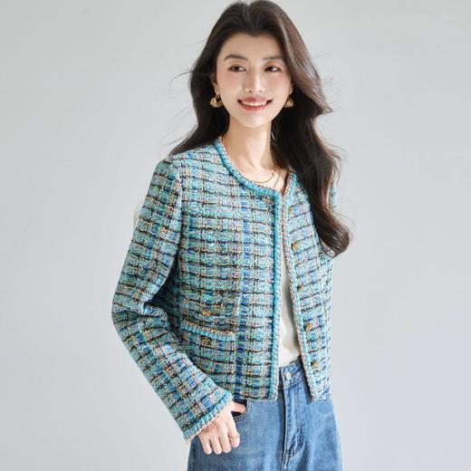 「高货sh」全新升级【铂金会员487/天猫659/差价172】(03701)洛诗琳重工孔雀蓝金丝珠片小香风外套2026春季新款气质粗花呢显瘦短外套 商品图3