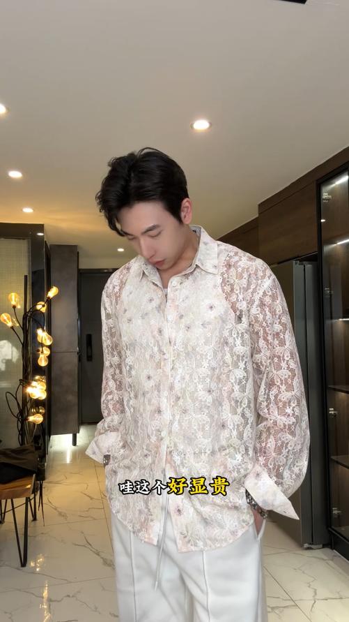 6978SDSA秋冬新款痞帅男装时尚简约蝴蝶镂空设计长袖衬衫气质百搭衬衣 商品图0