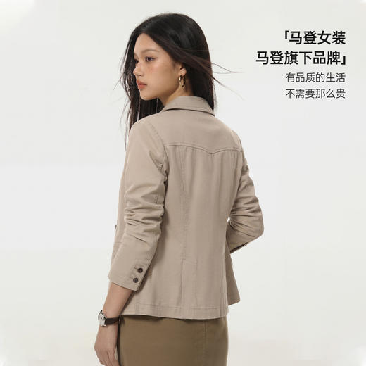 马登卡其色戗驳领单排扣休闲正肩收腰修身小西装短夹克外套女士春 商品图3