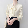 【缎面白色衬衫】春秋长袖通勤职业衬衣 气质蝴蝶结飘带衣柔光缎面 商品缩略图1