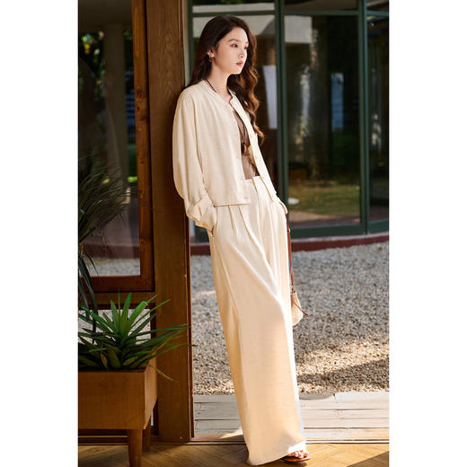 米思阳2026春新款休闲感垂顺亚麻混纺透气舒适休闲裤直筒裤子女5855 商品图3