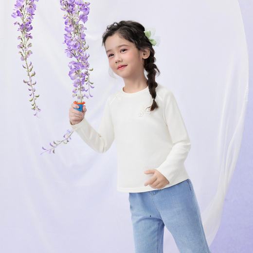 笛莎Deesha 童装女童长袖T恤2026年春季新款中童女孩儿童洋气国风圆领T恤 商品图1