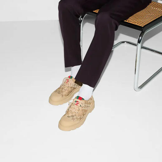 GUCCI 古驰 男士 GG 帆布织带条纹系带休闲鞋 浅棕色 812195 FAD2I 9641 商品图5
