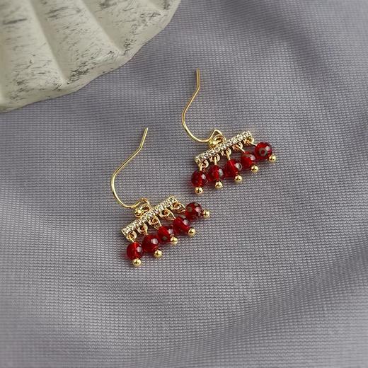 【赤红流苏耳坠】复古新中式天然石串珠耳环 手工设计款国风油画感气质耳饰 商品图3