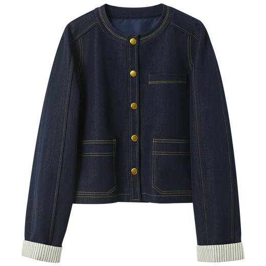 三彩2026春季新款仿牛仔外套明线口袋夹克开衫短款小个子M 商品图4