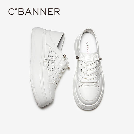 【上新】千百度厚底增高板鞋女2026春季新款时尚休闲鞋透气小白鞋运动鞋A26161123 商品图4