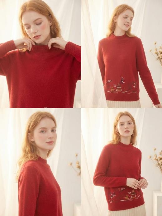 KINGDEER/KD女式长袖羊绒衫 约316g L805729温婉奶油款100%山羊绒鹿王 红色 商品图8