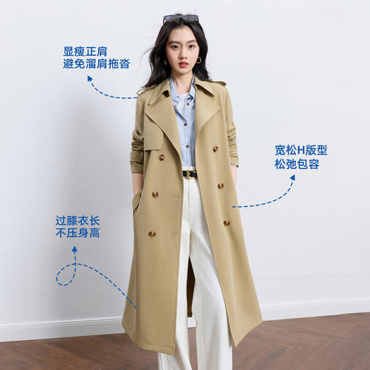 【宋轶同款】三彩2026春季新款长款风衣外套翻领双排扣宽松简约Z 商品图2