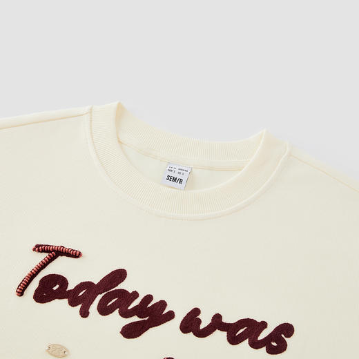 商场同款|森马卫衣女春条纹披肩字母绣花2026新款复古时尚套头衫 商品图2