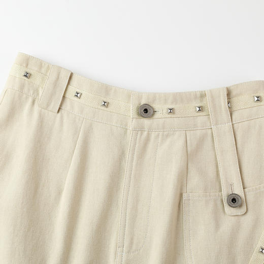 Famecoco范可儿通勤舒适棉质半裙秋季织带拼接松紧腰设计感中长款A字半身裙FAB6HA010 商品图1