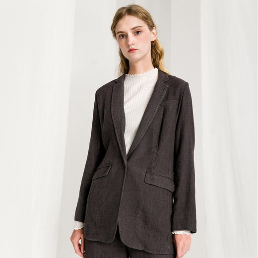 Famecoco范可儿一粒扣通勤西装春秋季女士棉麻休闲时尚百搭小西服外套F195AB021 商品图2