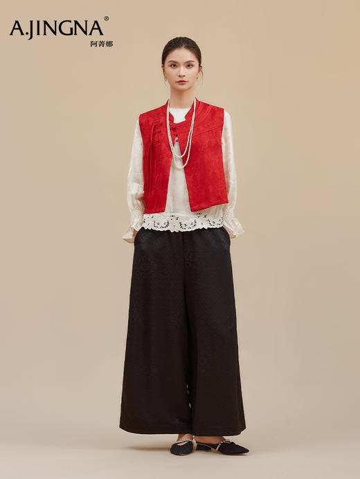 【新年国风】阿菁娜冬季新款新年战袍正红国风马甲缠枝莲祥云提花寓意绵长新年祈福承载东方美意F30D203031 商品图6