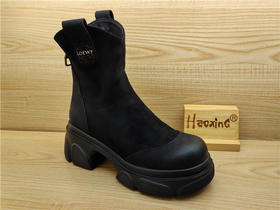 2024豪行冬款专柜正品短靴时尚舒适中跟厚底弹力布女单靴24430770