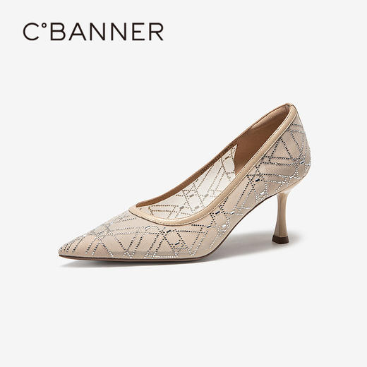 【上新】千百度烫钻细高跟鞋女2026春季新款透气网布浅口单鞋A26157759 商品图1