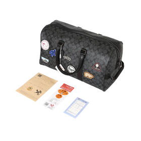 经典老花满印拉链开合滑雪贴饰 帆布配皮拼小牛皮 手提单肩斜挎包 大号 男款 黑色