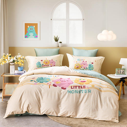 多喜爱卡通全棉印花三/四件套【新疆棉】【芬纳诺抗菌】【宽边枕套】柔软亲肤吸湿透气不易褪色 小象多比/小恐龙派对/甜梦花园/萌萌小可爱/快乐小狗/快乐池塘/卡皮巴拉/怪兽派对/早安喵呜 商品图4