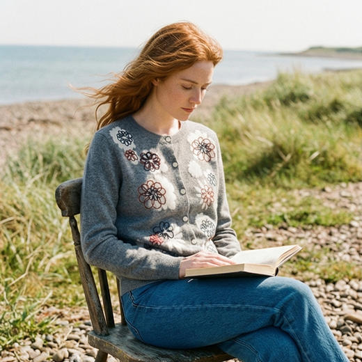 KINGDEER/KD秋冬新款女式圆领开衫长袖羊绒衫L805834复古奶奶风鹿王 商品图10