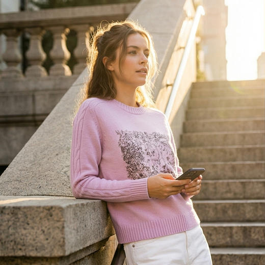 KINGDEER/KD新款线绣时尚宽松复古套头圆领羊绒衫L805686轻运动/花朵/休闲款鹿王 商品图8