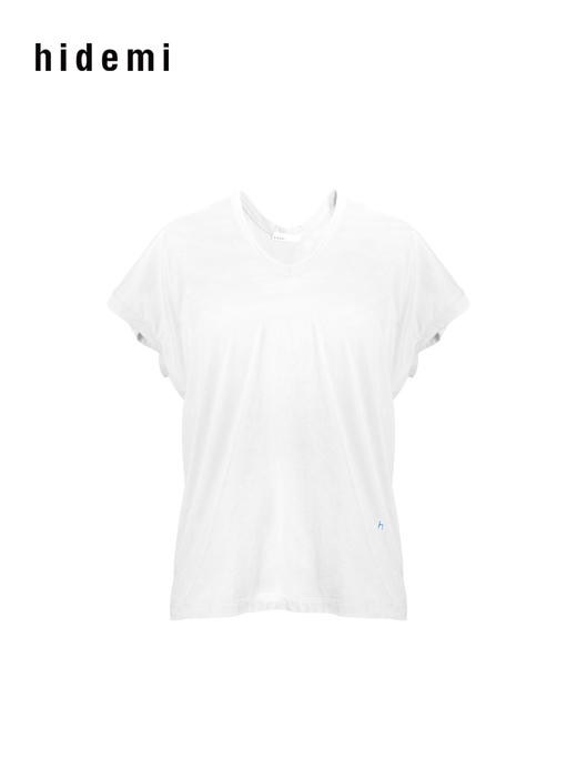 hidemi副线小h V领百搭小飞袖短袖T恤 商品图12