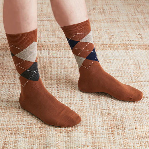 NITORI宜得利家居 百搭透气吸汗简约纯色菱格袜子男士中筒袜纯色船袜 商品图8