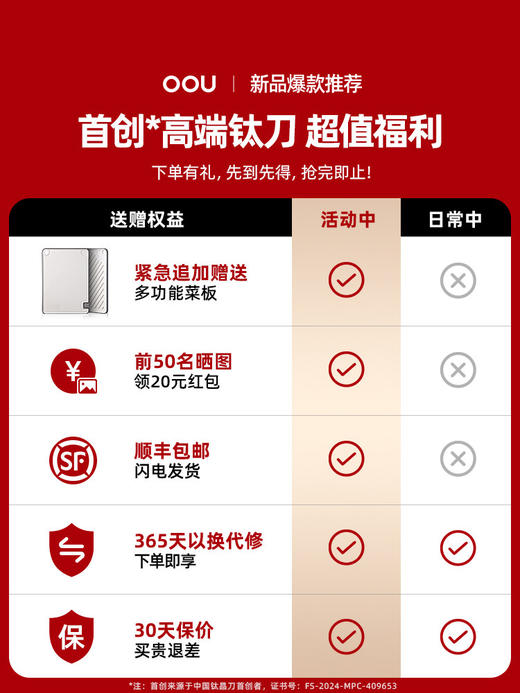OOU白色德国钢材不锈钢钛刀厨房套装组合菜刀家用切菜板砧板刀架 商品图1