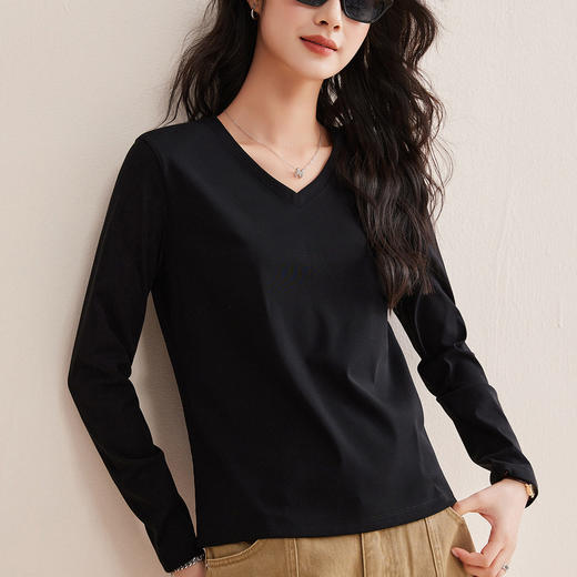 「自j」全新升级【铂金会员100/天猫129/差价29】(71856)洛诗琳10A级抗菌白色V领长袖T恤2026春季丝光棉感打底上衣女 商品图1