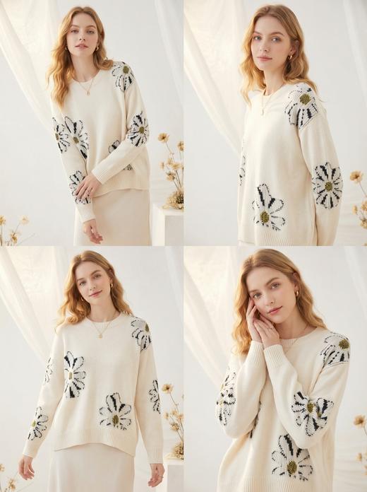 KINGDEER/KD秋冬经典百搭长袖圆领羊绒衫L804037温婉奶油款鹿王 商品图1