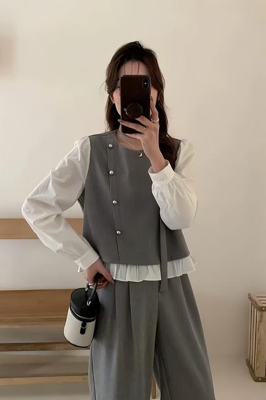 ESTELLICA 撞色拼接休闲高级阔腿裤气质套装 22037 商品图4