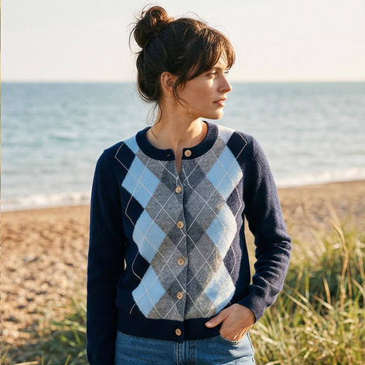 KINGDEER/KD秋冬新款百搭时尚学院风女式羊绒开衫 约280g L805913复古奶奶风/100%山羊绒鹿王 商品图3