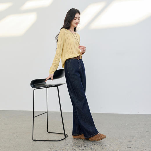 三彩2026春季新款休闲裤收腰牛仔裤长裤直筒裤复古水洗显瘦百搭M 商品图1