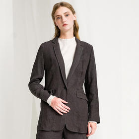 Famecoco范可儿一粒扣通勤西装春秋季女士棉麻休闲时尚百搭小西服外套F195AB021