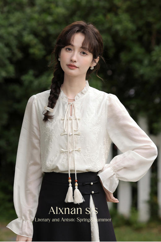 鹿向南「兰亭书信」新中式长袖衬衫女2026春季新款设计感国风上衣 商品图5