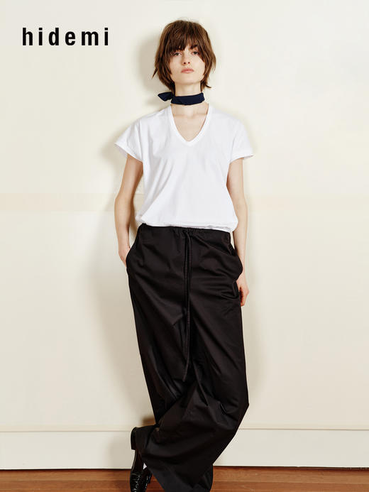 hidemi副线小h V领百搭小飞袖短袖T恤 商品图9