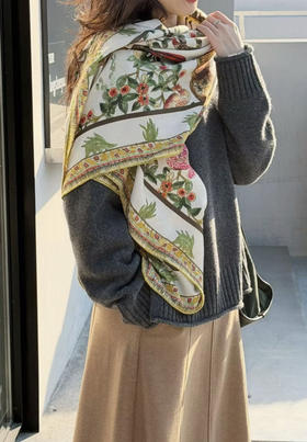 120-7 渠道货 独家一手 小禾 新年系列 马上封侯 真丝羊绒 140*140 大方巾