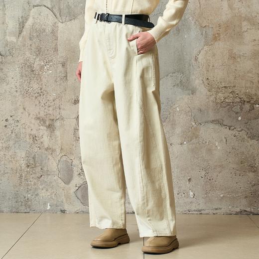 Famecoco范可儿工装风高腰弯刀裤宽松休闲加厚洗水棉香蕉裤FAD8GA128 商品图1