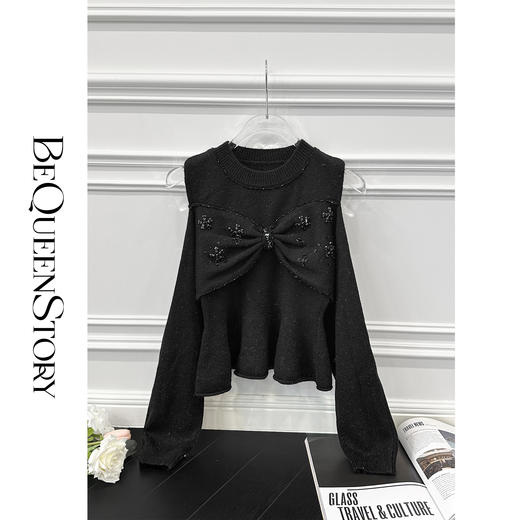 【孤品样衣，不退不换】【心愿圣诞】轻奢时尚挺括有型手工缝钻女生秋冬款圆领毛衣 商品图4