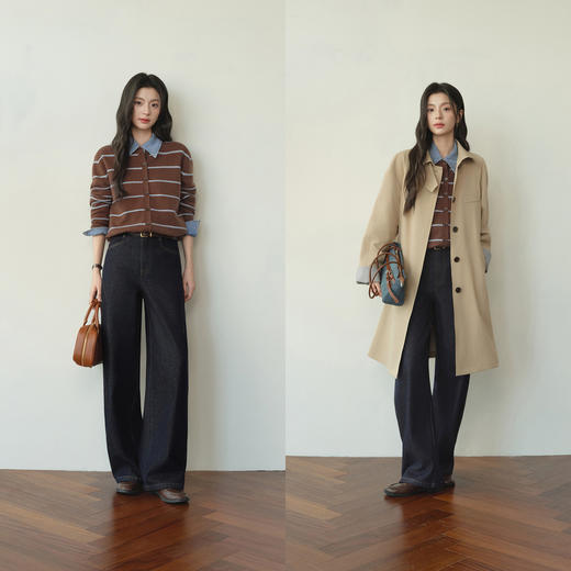 【严选】诗凡黎韩系撞色条纹针织开衫2026春新款宽松显瘦内搭软糯百搭毛衣7H1430431 商品图1