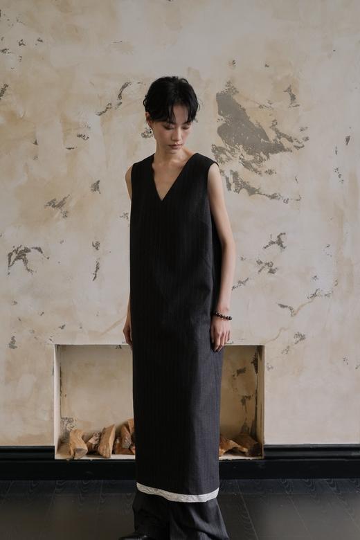 Kai & Kiera 经典条纹垂顺通勤V领气质连衣裙 22046 商品图7