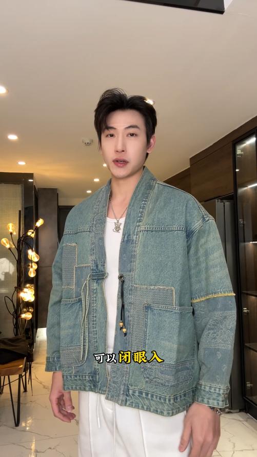 SDSA男士秋冬新款痞帅男装韩版简约裁布拼接系带牛仔夹克外套百搭 商品图0