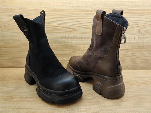 2024豪行冬款专柜正品短靴时尚舒适中跟厚底弹力布女单靴24430770 商品图3