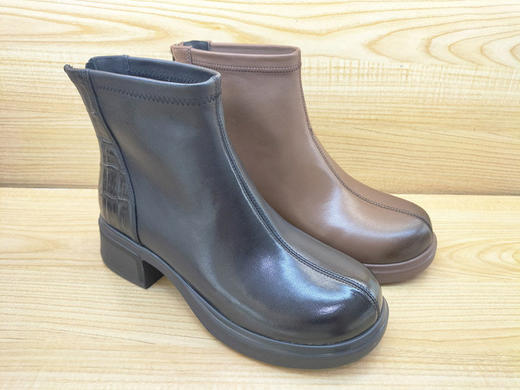 2024秋冬新款豪行真皮女鞋24412062时尚女短靴显瘦中跟女单鞋 商品图2