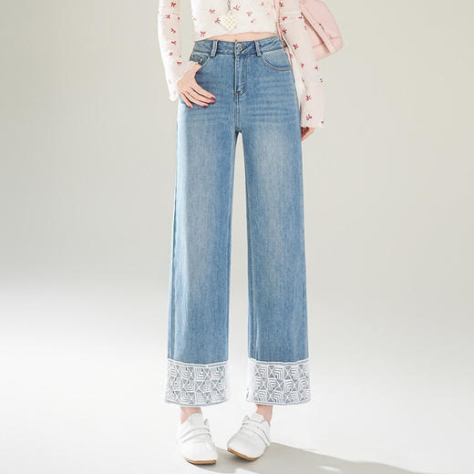 「自」全新升级【铂金会员174/天猫229/差价55】(02127)洛诗琳直筒拼接牛仔裤2026春季高腰显瘦设计感九分裤 商品图2