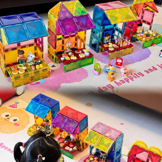 【赠磁力小车】Luka卢卡钻面管道磁力积木110P 正方形 三角形管道强磁小车三角磁力片 儿童益智玩具新年礼物 商品图4